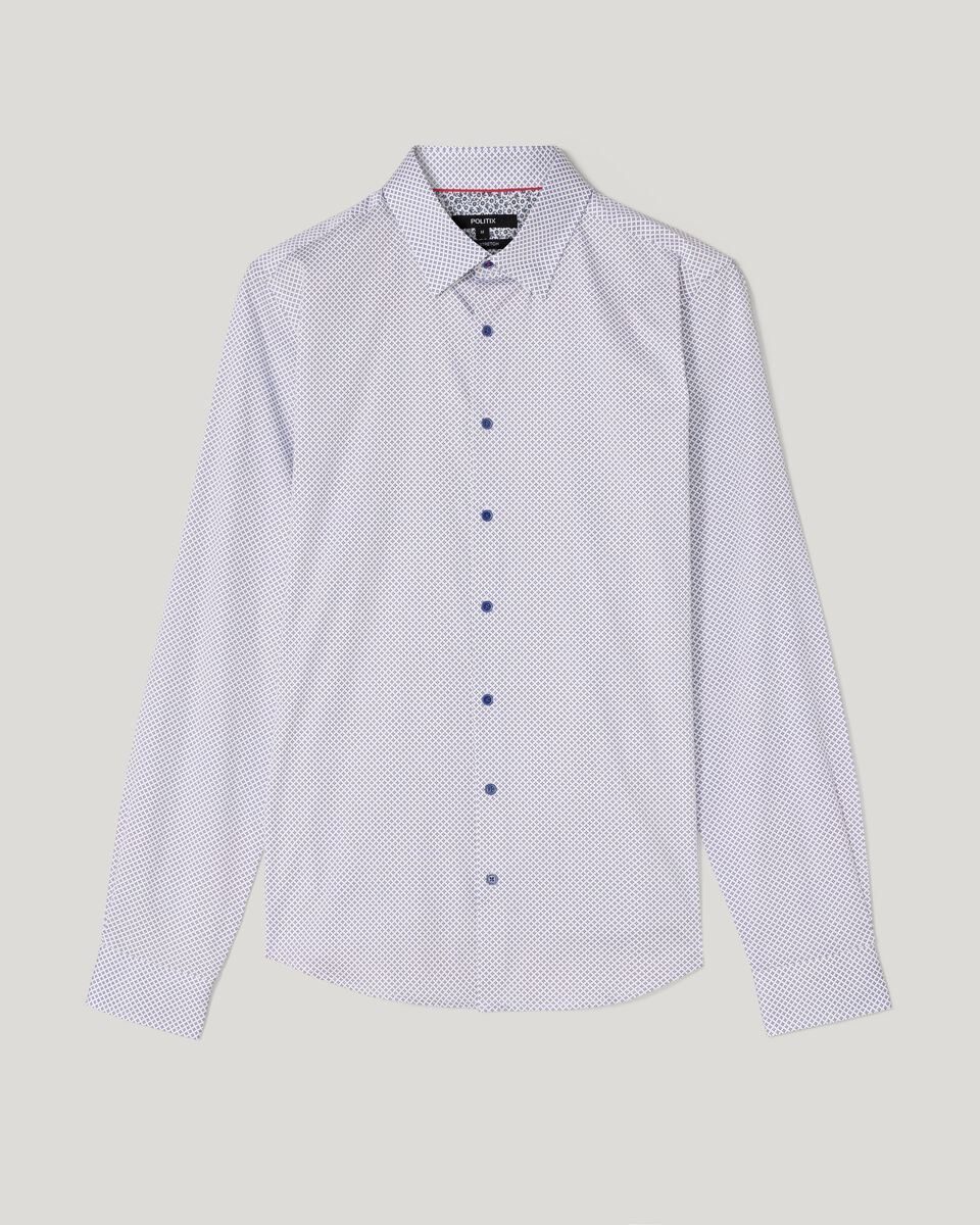 Slim Stretch Fit High Shine Long Sleeve Shirt, Blue, hi-res